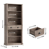 FACBOTALL 72" Farmhouse Bookshelf and Bookcase with Storage, Tall Bookshelf with Drawers, 5 Tier Book Shelf with Storage, Wood Display Shelves for Home Office, Study, Wash Gray FACBOTALL