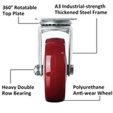 Finnhomy 4” Swivel Casters Wheels Set of 4 Plate Casters Heavy Duty Premium Polyurethane Wheels PU Load Bearing 2,600 Lbs Anti-wear Smooth Casters Red (Free Screws) Finnhomy