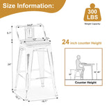 Andeworld Bar Stools Set of 4 Counter Height Stools Industrial Metal Barstools with Wooden Seats(24 Inch, Distressed White) Andeworld