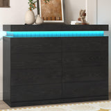 UPOSOJA Tall Black Dresser for Bedroom, Modern 8 Wood Drawers with LED Light and Power Outlet, Floating Dressers for Closet, Large Chest of Drawer for Living Room, Hallway, Entryway (8 Drawers,Black) UPOSOJA