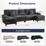 ijuicy U Shaped Sofa Couch with Double Chaises, 112" Sectional Sofa with Sleepable Armrest, 4 Seat Couch with Chaises, Sectional Couches for Living Room, Apartment (Corduroy, Dark Grey) ijuicy