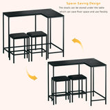 HUAHUU Bar Table and Chairs Set for 2-4, 63'' Convertible L-Shaped Kitchen Table with Power Outlets, 3 Piece Counter Height Small Dining Table with 2 Stools, Space Saving, Breakfast Nook Corner, Black HUAHUU