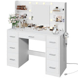 YESHOMY Vanity Desk with Mirror, Power Outlet and 10 Lights, Makeup Table with 7 Drawers, 3 Color Modes Available for Bedroom, White YESHOMY