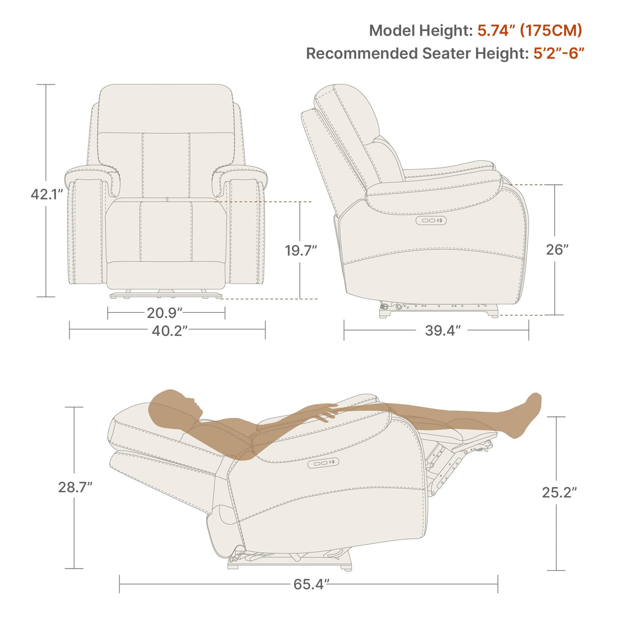 CHITA Power Zero Gravity Recliner Chair, Genuine Leather Recliner Chair for Adults, Adjustable Reclining Sofa Lounge with Hidden Slide-Out Cupholders, USB and Type-C Ports, Saddle CHITA