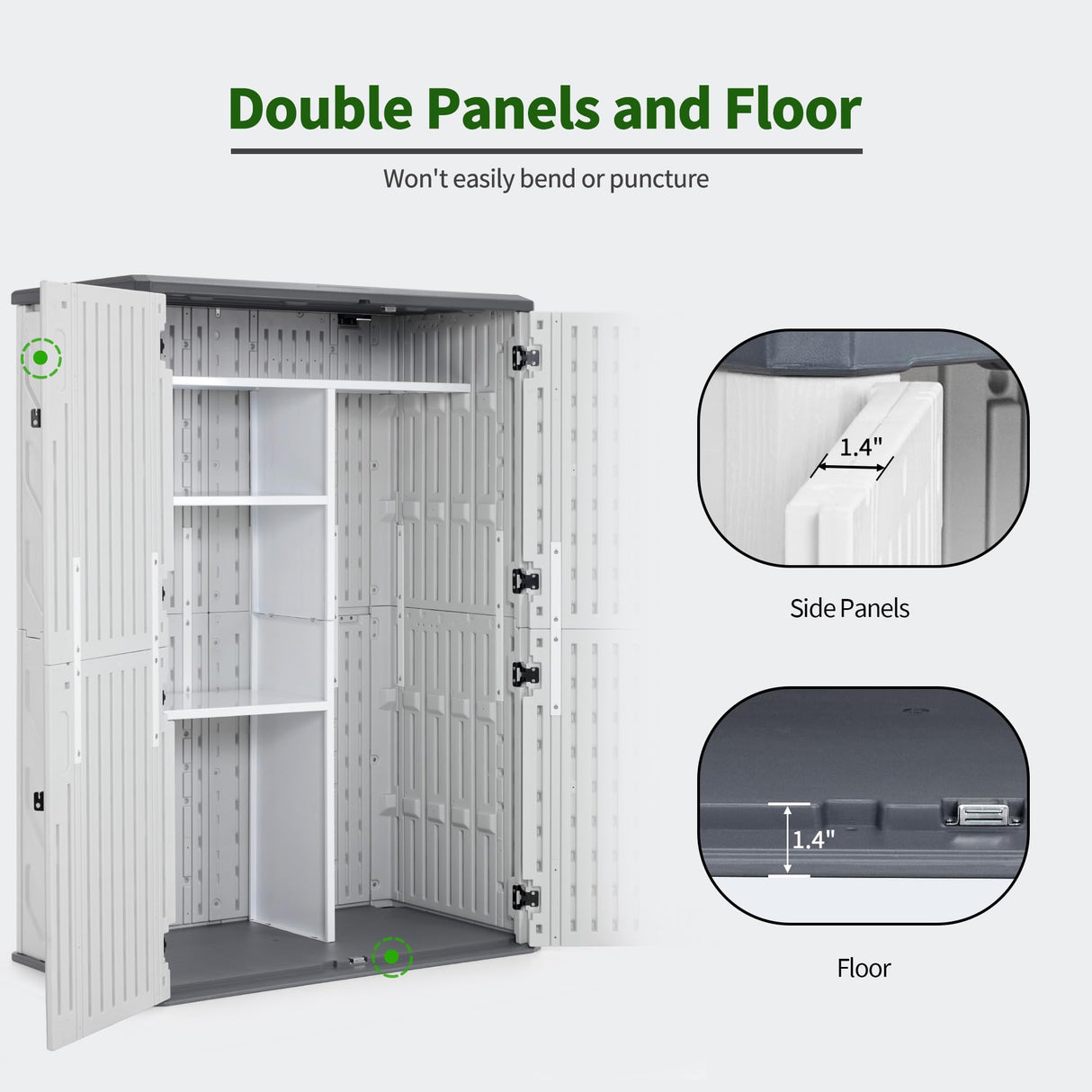 Macrout Plastic Storage Shed 4.3 x 2.5 ft, Waterproof Outdoor Storage Cabinet with Floor, Resin Shed for Garden and Patio (Included Metal Shelves) M MACROUT