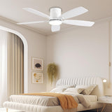 52inch Flush Mount Ceiling Fans with Lights and Remote/APP Control, Dimmable LED, Reversible DC Motor, Noiseless, Low Profile White Ceiling Fan for Livingroom, Indoor/Outdoor Use FUMLTP