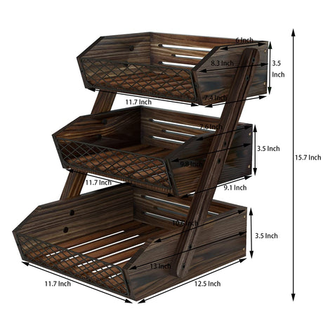 Dorhors Fruit Basket for Kitchen, 3 Tier Fruit Bowl for Kitchen Counter,Wooden Fruit Holder for Kitchen Countertop Dorhors