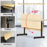 55in conference table,modern wood color office folding Flip Top Mobile Training Table With chair 55"D x 23.6"W x 29.5"H with wheels is convenient suitable for office meeting room classroom use (3Pcs ) Ptosziav