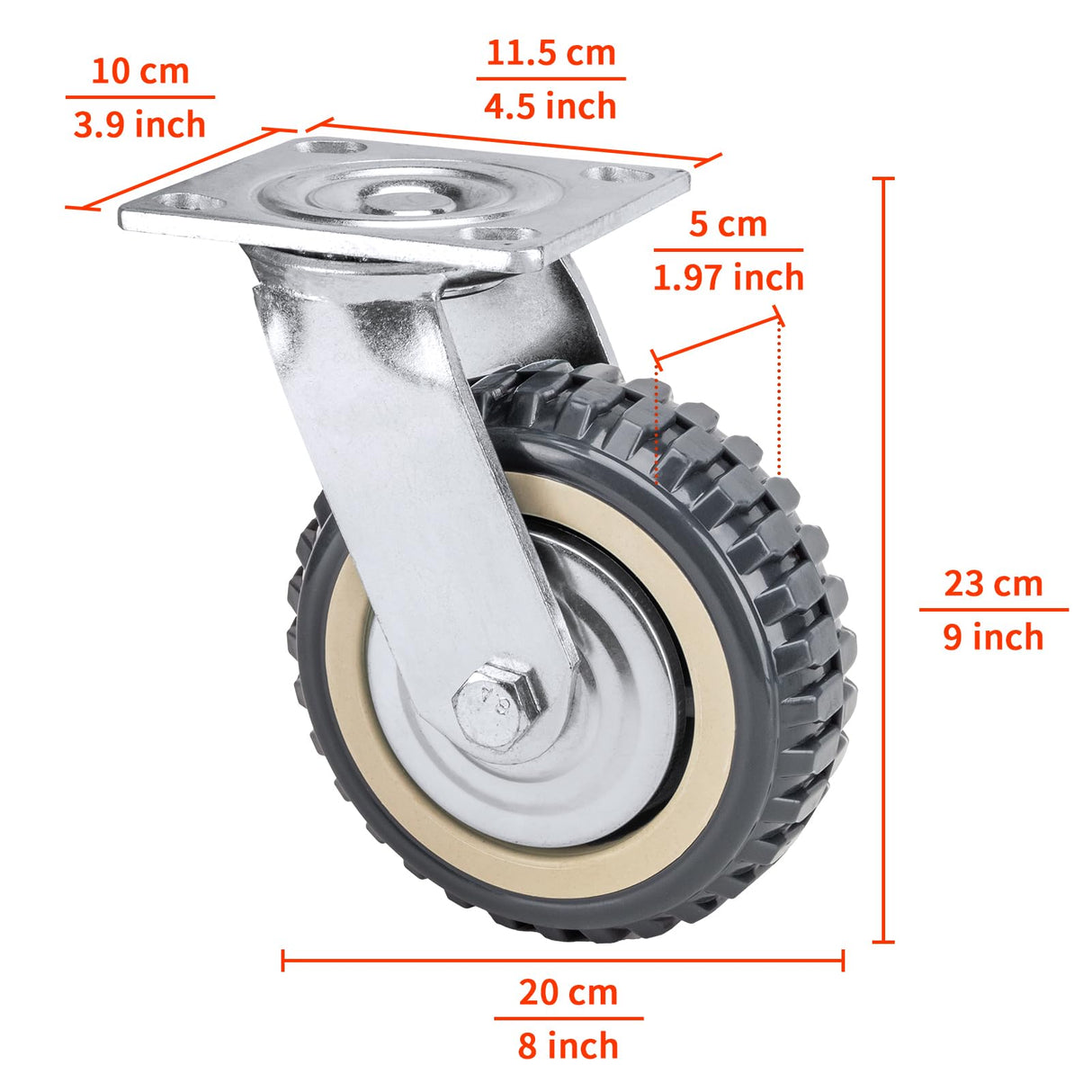 NestChic 4 Pack Heavy Duty Plate Casters Set, 8 Inch Swivel Wheels with Brake, Anti-Skid 360 Degree Ball Bearing Castors (2 with Brake, 2 Without) NestChic