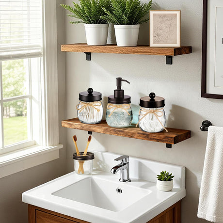 Amolliar Mason Jar Bathroom Accessories Set 4 Pcs -Lotion Soap Dispenser & 2 Qtip Holders & Toothbrush Holder - Rustic Farmhouse Decor, Bathroom Home Decor (Bronze) Amolliar