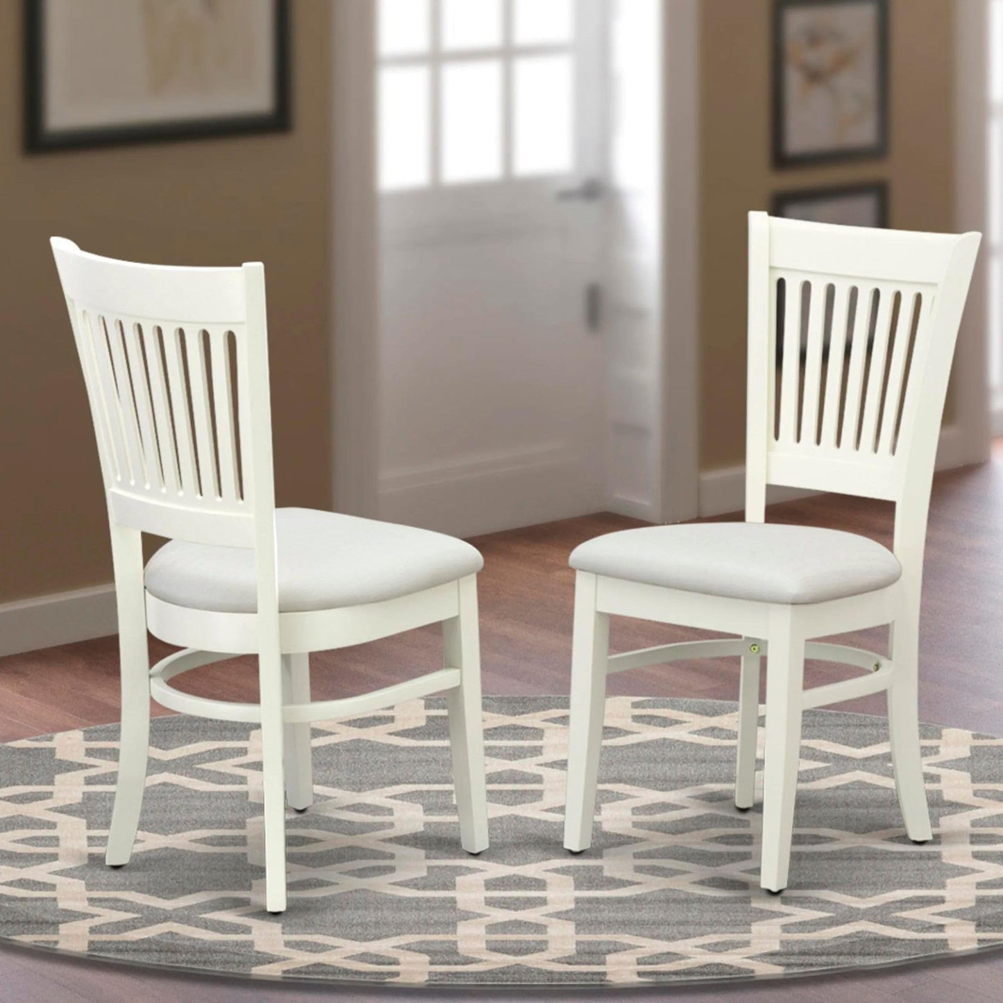 East West Furniture Vancouver Dining Room Linen Fabric Upholstered Wooden Chairs, Set of 2, Oak - WoodArtSupply