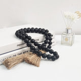 Meplait 39in Wood Bead Garland Farmhouse with Tassels,Versatile Prayer Beads Boho Chic Wall Hanging Home Decor (Black) Meplait