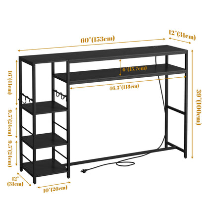 dnbss 60'' Entryway Table with Storage and Outlet, LED Console Table with 3 Shelves, Narrow Long Sofa Table for Living Room, Behind Couch, Hallway,