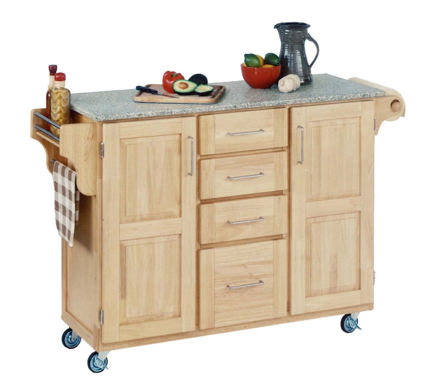 Create-a-Cart Natural 2 Door Kitchen Cart with Salt and Pepper Granite Top and Home Styles - WoodArtSupply