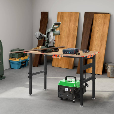 48" Adjustable Work Bench Garage Workbench with Power Outlets, 2200 Lbs Capacity Hardwood Top Work Bench Table Heavy-Duty Workbench for Garage, Workshop, Office, Home BMJX US