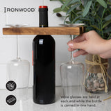Ironwood Gourmet Acacia Wood Wine Glass Holder for Wine Bottles, Holds 2 Wine Glasses Ironwood Gourmet