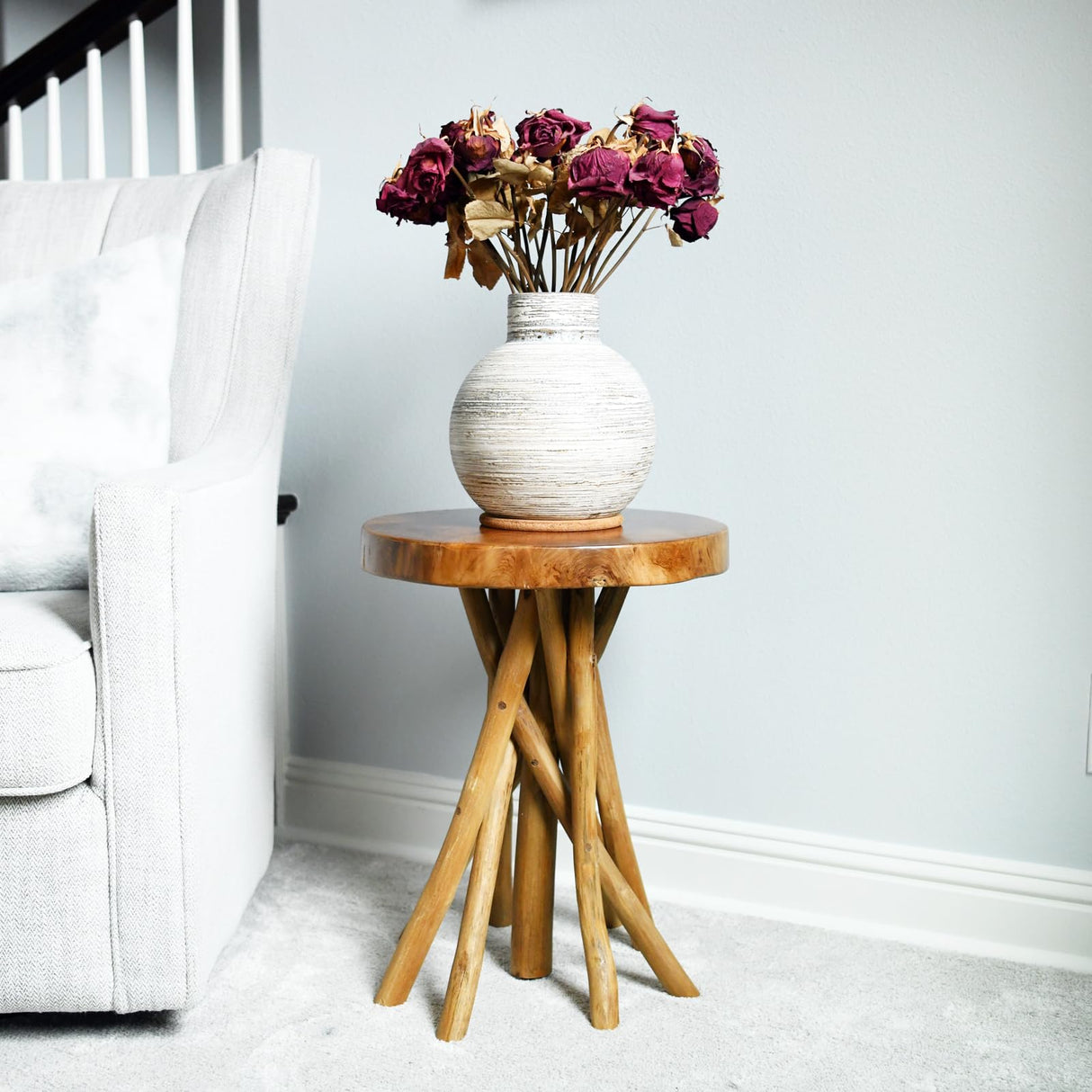 WELLAND Teak Wood Stick Leg End Table WELLAND