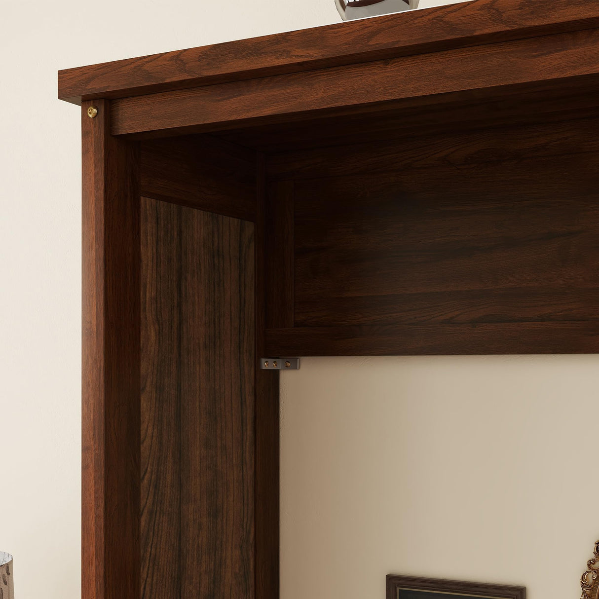 LUMISOL Murphy Bed Queen Size, Hidden Wall Bed Frame with Desk, Solid Wood Cabinet Bed Frame with Gas Struts, No Box Spring Needed, Walnut LUMISOL