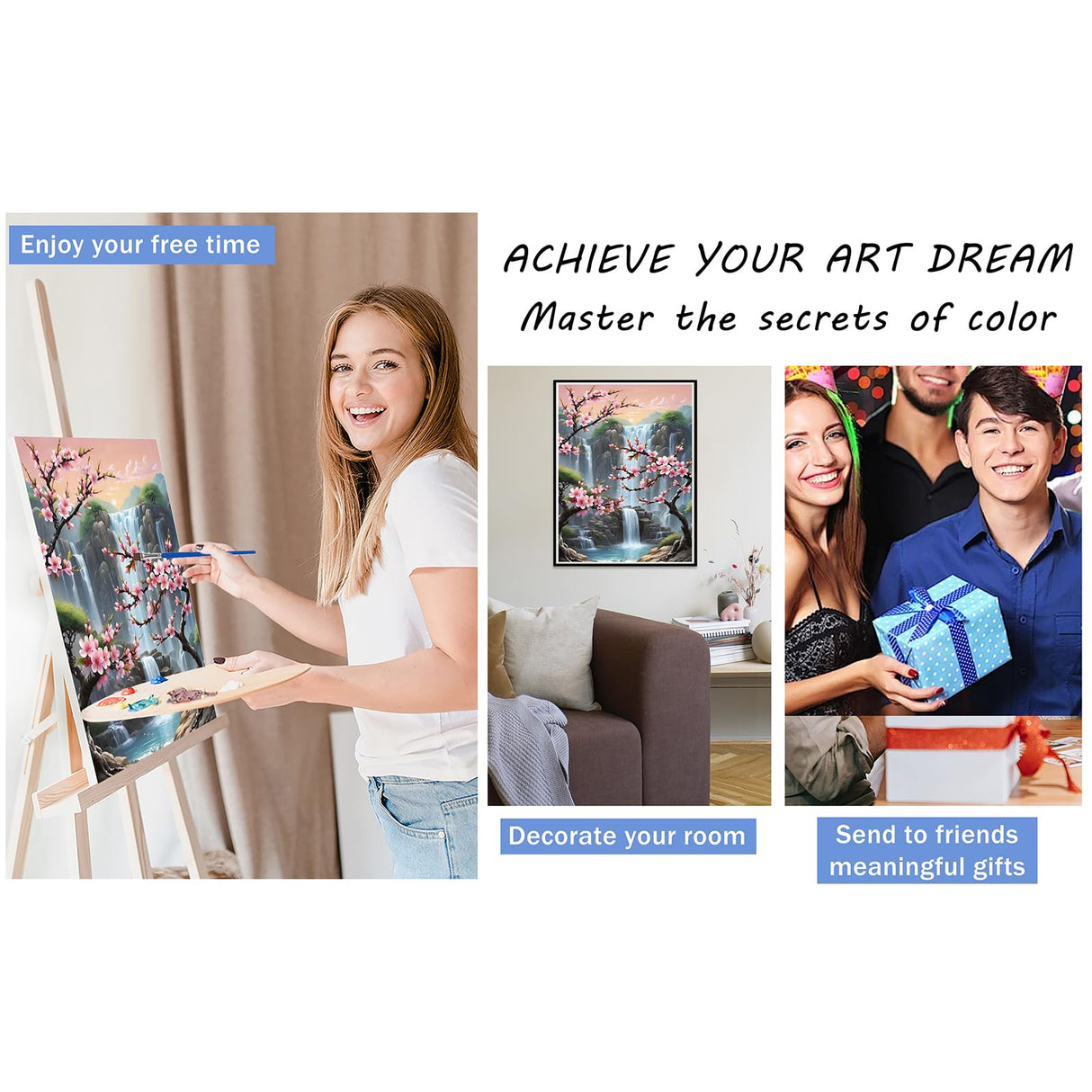 Paint by Numbers with Frame Wooden Easel-Plum Blossom Paint by Number Adult,Waterfall Paint by Numbers Framed Canvas,Adult Paint by Number Kits on Canvas Framed Gifts and Home Wall Decor 12x16inch Ausanrl