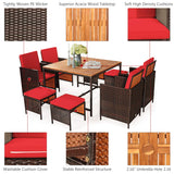 Tangkula 9 Pieces Acacia Wood Patio Dining Set, Space Saving Wicker Chairs and Wood Table with Umbrella Hole Outdoor Furniture Set, Suitable for Garden, Yard, Poolside, Outdoor Seating Set Tangkula
