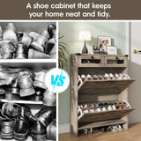 Halitaa Shoe Cabinet with 2 Flip Drawers& 2 Drawers,Farmhouse Shoe Storage Cabinet for entryway,Narrow Freestanding Shoe Rack Cabinet for Entrance,Grey Halitaa