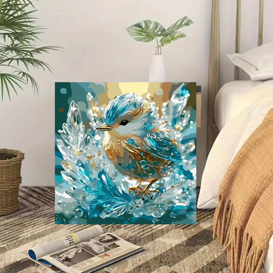 SHICERNHJ Birds Paint by Numbers Kit for Adults,Crystal Bird Adults' Paint-by-Number Kits for Beginner,DIY Acrylic Paint by Number On Canvas for Home Wall Decor 16X16 Inch SHICERNHJ