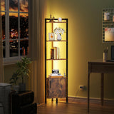 Furnulem Corner Shelf, Narrow Corner Bookshelf LED,5-Tier Corner Cabinet with Storage, 62.8” Standing Display Shelf for Bedroom, Living Room, Kitchen, Wood Display Shelf (Rustic Brown) Furnulem