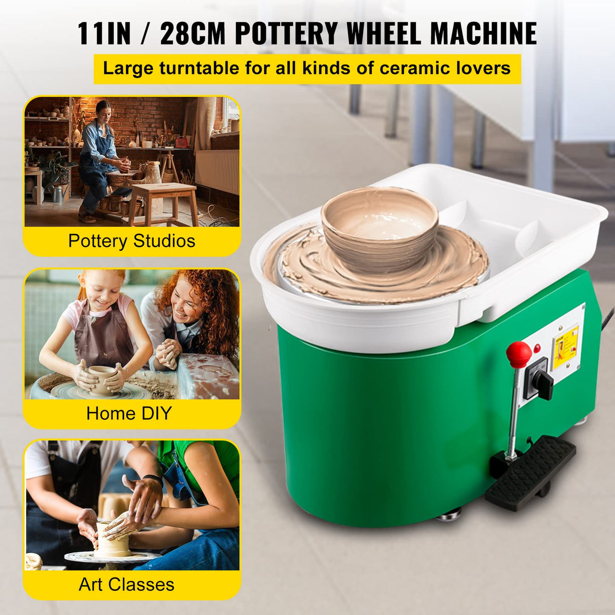 VEVOR Pottery Wheel for Adults, 11in Forming Machine, Adjustable 60-300RPM Speed, Handle & Foot Speed Control, ABS Detachable Basin 18pcs Sculpting Tools Kit for Beginners, 350W Green VEVOR