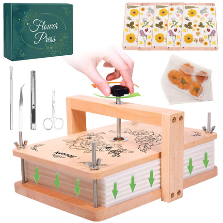 Aboofx Large Flower Press Kit, 6 Layers 11.8" x 8.3" Even Pressure for DIY Arts and Crafts, Dried Flower Plant Preservation Gift for Adult Craft Lovers, Wood Aboofx