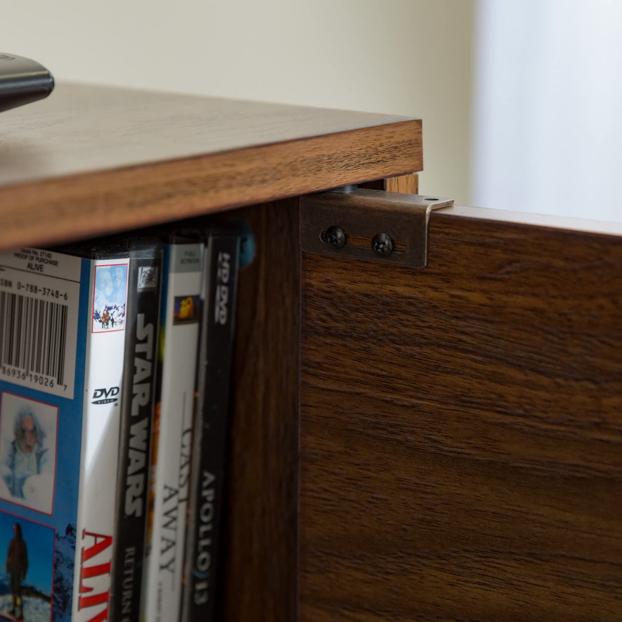 Walker Edison Saxon Mid Century Modern Glass Shelf TV Stand for TVs up to 65 Inches, 60 Inch, Walnut Walker Edison