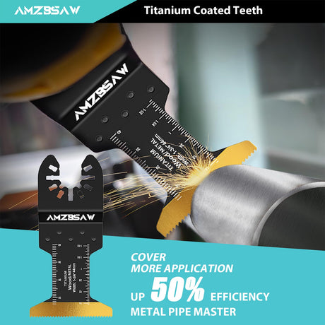 AMZBSAW 22PCS Titanium Oscillating Multitool Blades Metal Cutting, Universal Saw Blades for Metal Nails Hard Material and Wood Plastic, Multi Tool Blades Kits Fit Dewalt Bosch Milwaukee Ryobi AMZBSAW
