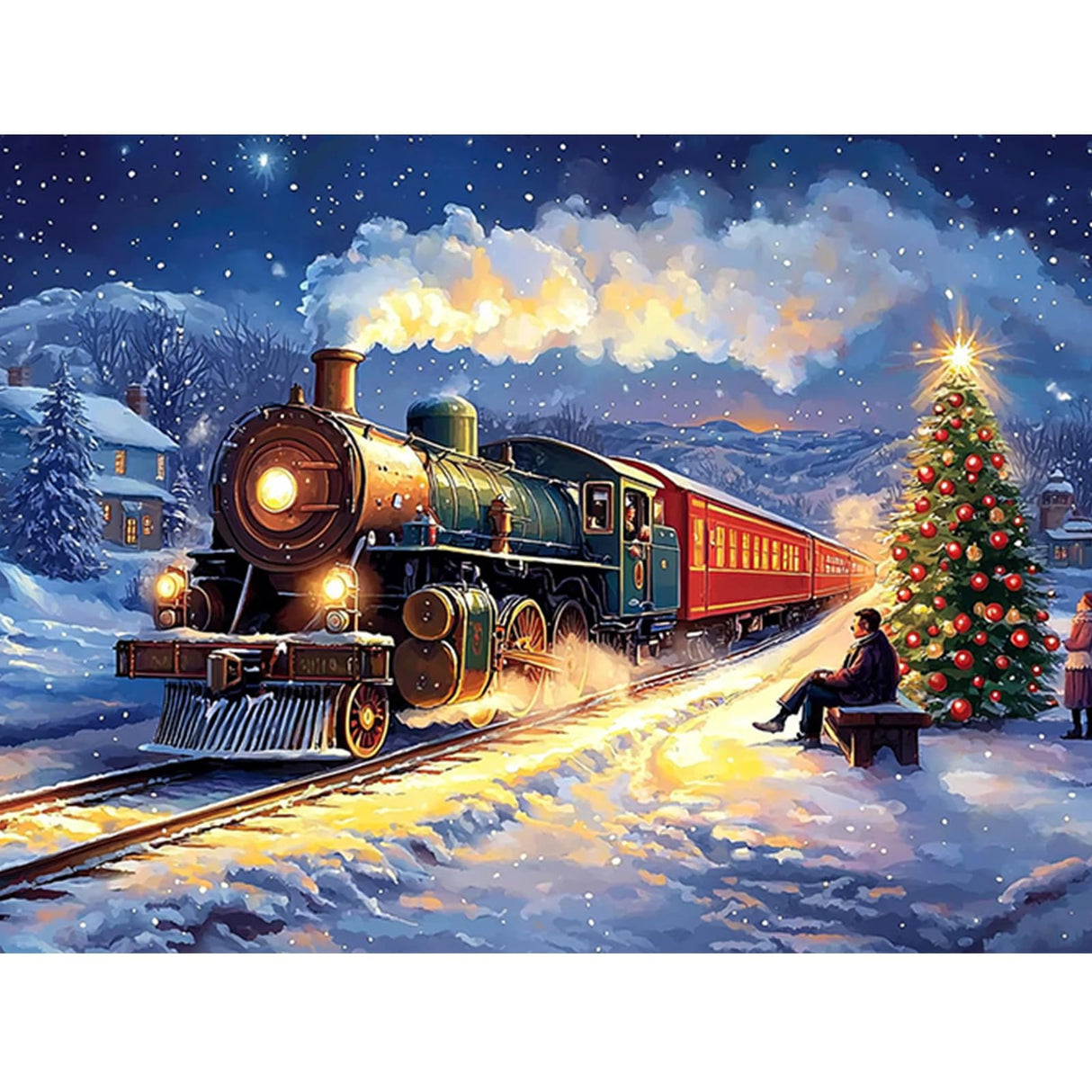 SENQAO Snow Train Diamond Art Kits for Adults,Christmas 5D Diamond Painting Kits for Beginners,Round Full Drill Gem Art for Adults,DIY Diamond Dots Paintings Picture Arts Craft for Home Decor 12x16in SENQAO