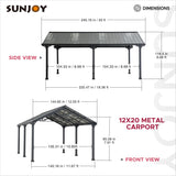 Sunjoy Carport 12 ft. x 20 ft. Outdoor Gazebo Heavy Duty Garage Car Shelter with Powder-Coated Steel Roof and Frame by AutoCove, Gray and Dark Gray Sunjoy