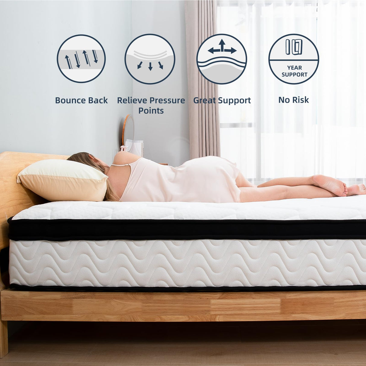 MOLBIUS Queen Mattress 10 Inch | Queen Size Hybrid Mattresses in a Box | Medium Firm Feel Memory Foam and Individual Pocket Springs | Fiberglass Free Bed Matress | Breathable | CertiPUR-US | Upgrade MOLBIUS