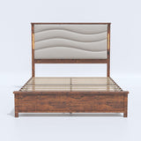 HoldoLife King Size Wooden Bed Frame with Tall Headboard, Boho Farmhouse Bedframe with Led Lights and Charging Station, Wood Slat Support, Sturdy & Easy Assembly (Brown Boho) HoldoLife