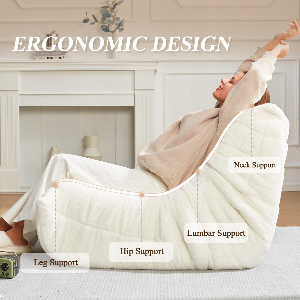 Cansunna Bean Bag Chair Big Sofa Beanbag Chair for Adults Fireside Chair Bean Bag Lounger with Memory Foam Filled for Home,Apartment or Gaming Venue (White Plush) Cansunna