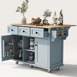 LUMISOL Kitchen Island with Drop Leaf, Wood kitchen island on Wheel with Internal Storage Racks (Gray Blue,53.1" D) LUMISOL