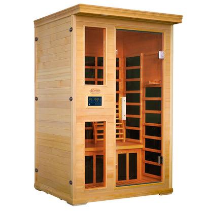 Efficraft Infrared Sauna Indoor,1-2 Person Hemlock Wooden Home Sauna w/Backrest, Dry Sauna for Home Spa Room 1800W, Time Temp Pre-Set Sauna Room,7 Heating Panels Personal Far Infrared Saunas for Home