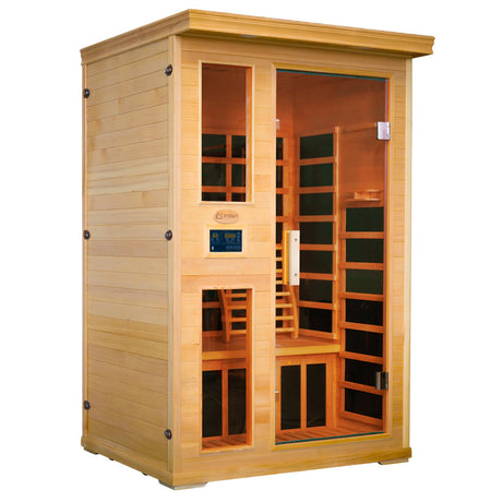 Efficraft Infrared Sauna Indoor,1-2 Person Hemlock Wooden Home Sauna w/Backrest, Dry Sauna for Home Spa Room 1800W, Time Temp Pre-Set Sauna Room,7 Heating Panels Personal Far Infrared Saunas for Home Efficraft