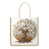 DIY Diamond Painting Canvas Tote Bag with Blooming Tree and White Flowers, Crystal Diamond Art Handbag for Adults, Reusable Hand Storage Bag with Handles, Portable Storage Bag for Woman Man antor