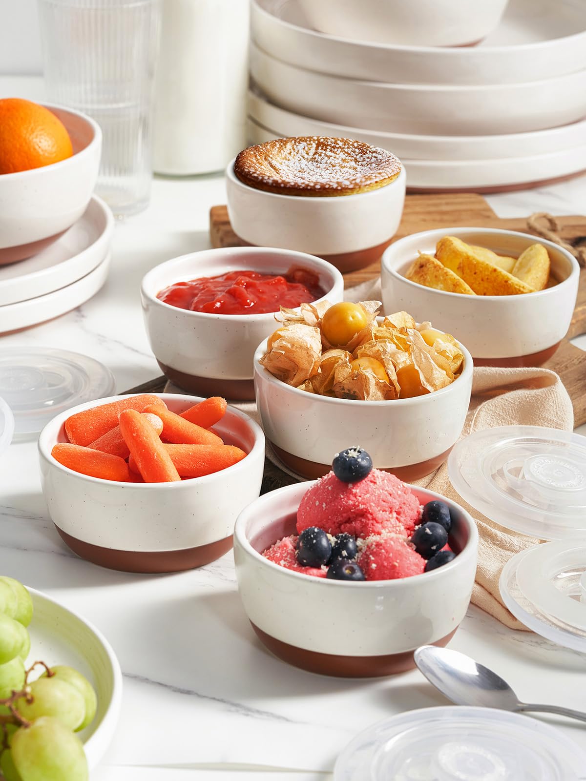 DOWAN 8 oz Ramekins with Lids Oven Safe for Creme Brulee Souffle, Porcelain Ramekins for Baking, Small Bowls Set of 6, Glaze with Specks DOWAN