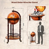 COSTWAY Globe Wine Bar Cabinet, Italian Replica Bar Cart with Wheels and Liquor Bottle Shelf, Solid Wood Wine Bar Stand for Home, Kitchen, Bar, Pub (Brown) COSTWAY