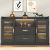 Melodyblue Buffet Cabinet with Led Lights and Drawers, Large Sideboard Buffet Storage Cabinet with Shelves & 4 Doors, Farmhouse Coffee Bar Cabinet Wood Buffet Table for Kitchen, Dining Room, Black Melodyblue