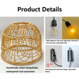 Outdoor Pendant Light Chandelier for Gazebo Battery Operated Boho Hanging Lamp Bamboo Handmade Rattan Decorative Lights LED Lantern Bulb Powered by 4*AA Batteries for Porch Patio Backyard Decor YIKEGE LICHT