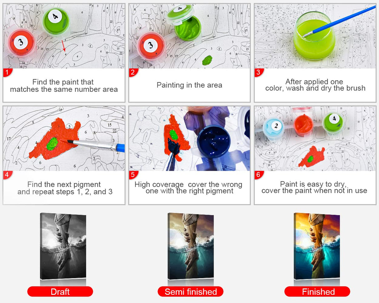 TISHIRON Paint by Numbers Christian Jesus Painting Kits by Number for Adults Kids on Canvas Wall Decor with Paintbrushes Acrylic Pigment for Home Living Room Decor 16 inx20 in TISHIRON