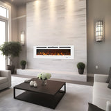 Kentsky 60 inches Electric Fireplace Inserts, Recessed and Wall Mounted Fireplace Heater, Linear Fireplace w/Thermostat, Touch Screen, Multicolor Flame, Timer, Log & Crystal, 750W/1500W, White Kentsky