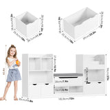 FOTOSOK 72” Kids Bookshelf with Reading Nook, Large Toy Storage Organizer with Seat Cushion and 3 Movable Drawers, Kids Reading Nook Toy Organizers and Storage with Bench for Living Room, White FOTOSOK