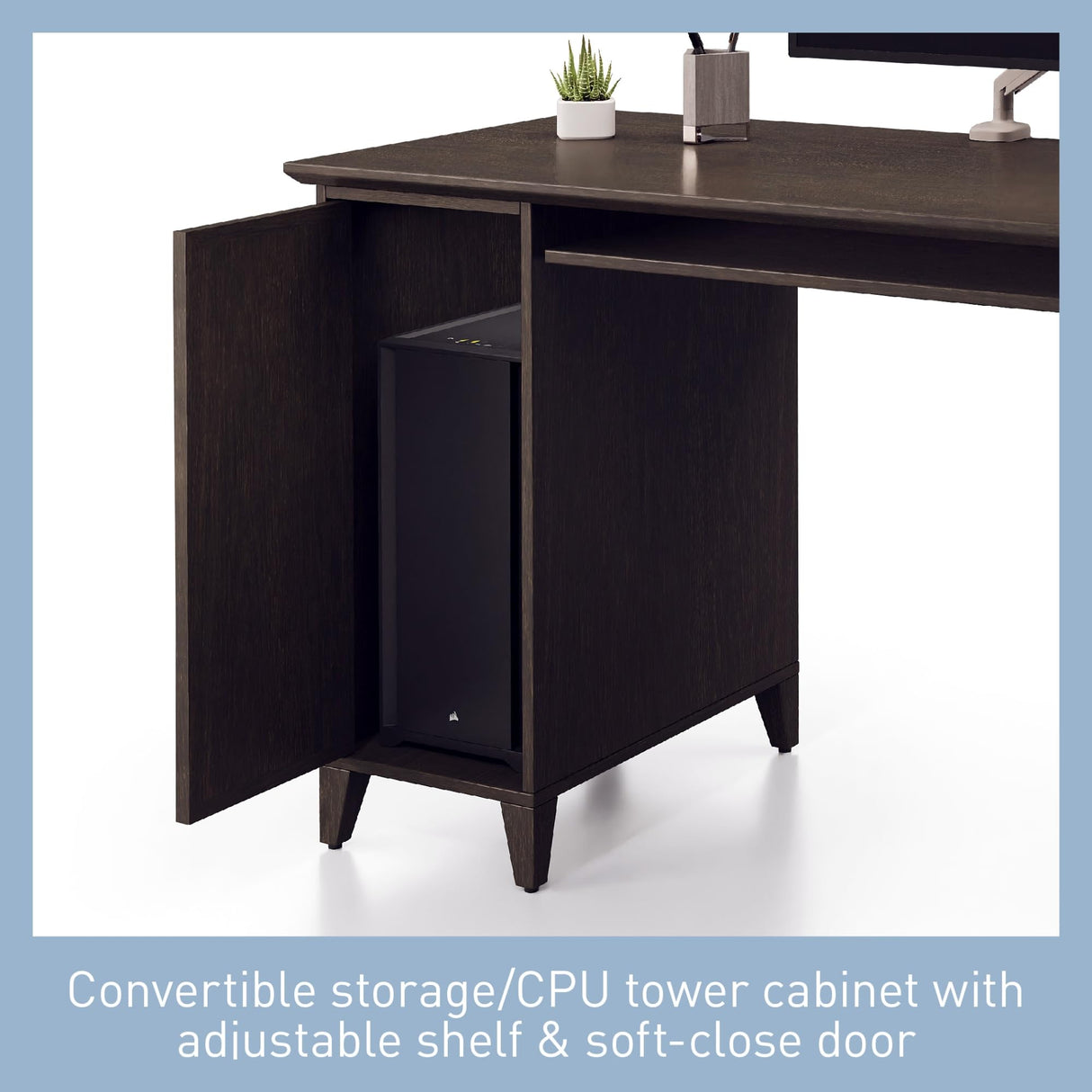 Realspace® Koru 60" W L-Shaped Corner Computer Desk with Integrated Power & Charging, Espresso Oak Realspace