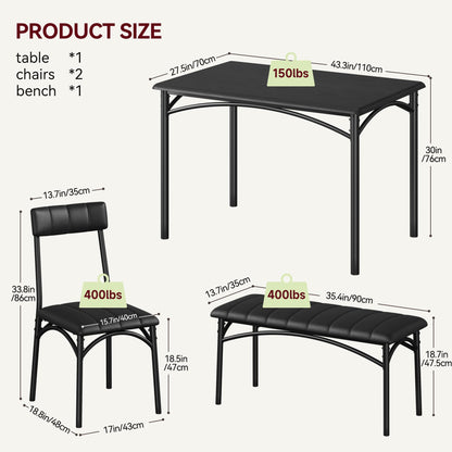 GAOMON Dining Table Set for 4, Kitchen Table with Upholstered Chairs and Bench, 4-Person Dining Room Table Set, Rectangular Kitchen Table Set for Small Space, Apartment, Home, Studio, Rustic  - WoodArtSupply