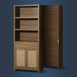 OAKHAM HOME Hampstead Bookcase, Rattan Bookcase with Doors Cabinet and Drawer, 5-Tier Bookshelf, Large Wooden Book Case, Tall Bookshelves for Library Living Room (Special Walnut, 2 Pieces) OAKHAM HOME